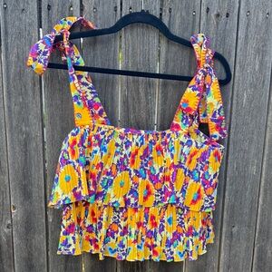 SALONI Multicolor Floral Pleated Tank Top